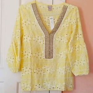 Chico's Neck Eyelet Blouse Embellished Eyelet Top